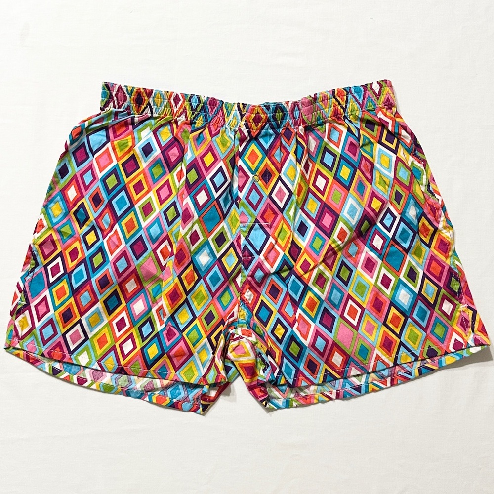 Tepper Jackson Colorful Geometric Harlequin Pattern Women's Lounge Shorts - L